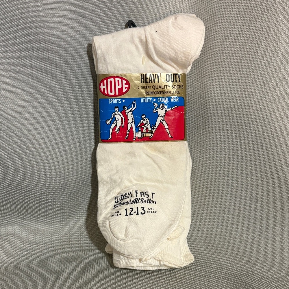 NWOT 2 Pairs Vintage Socks Heavy Duty Reinforced Heel & Toe Sports SZ 12-13